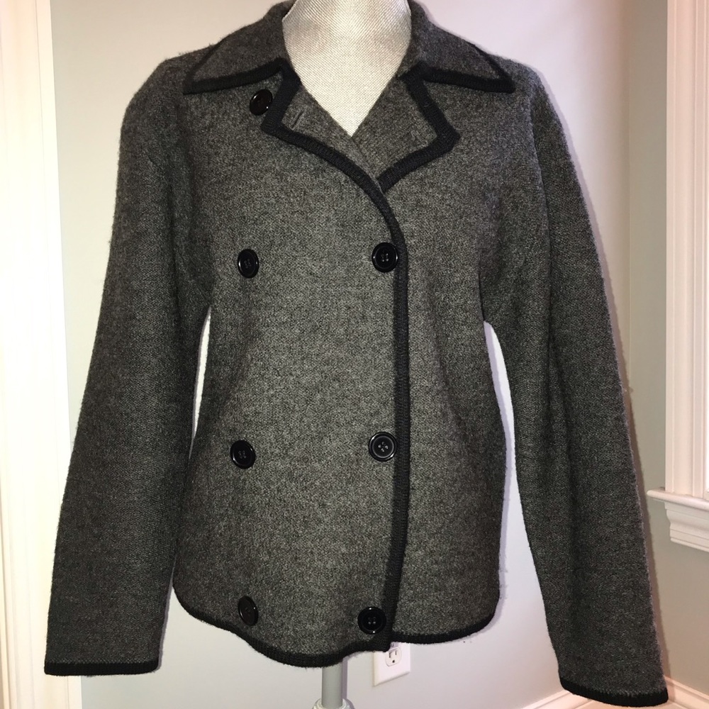 Gray double breasted sweater blazer